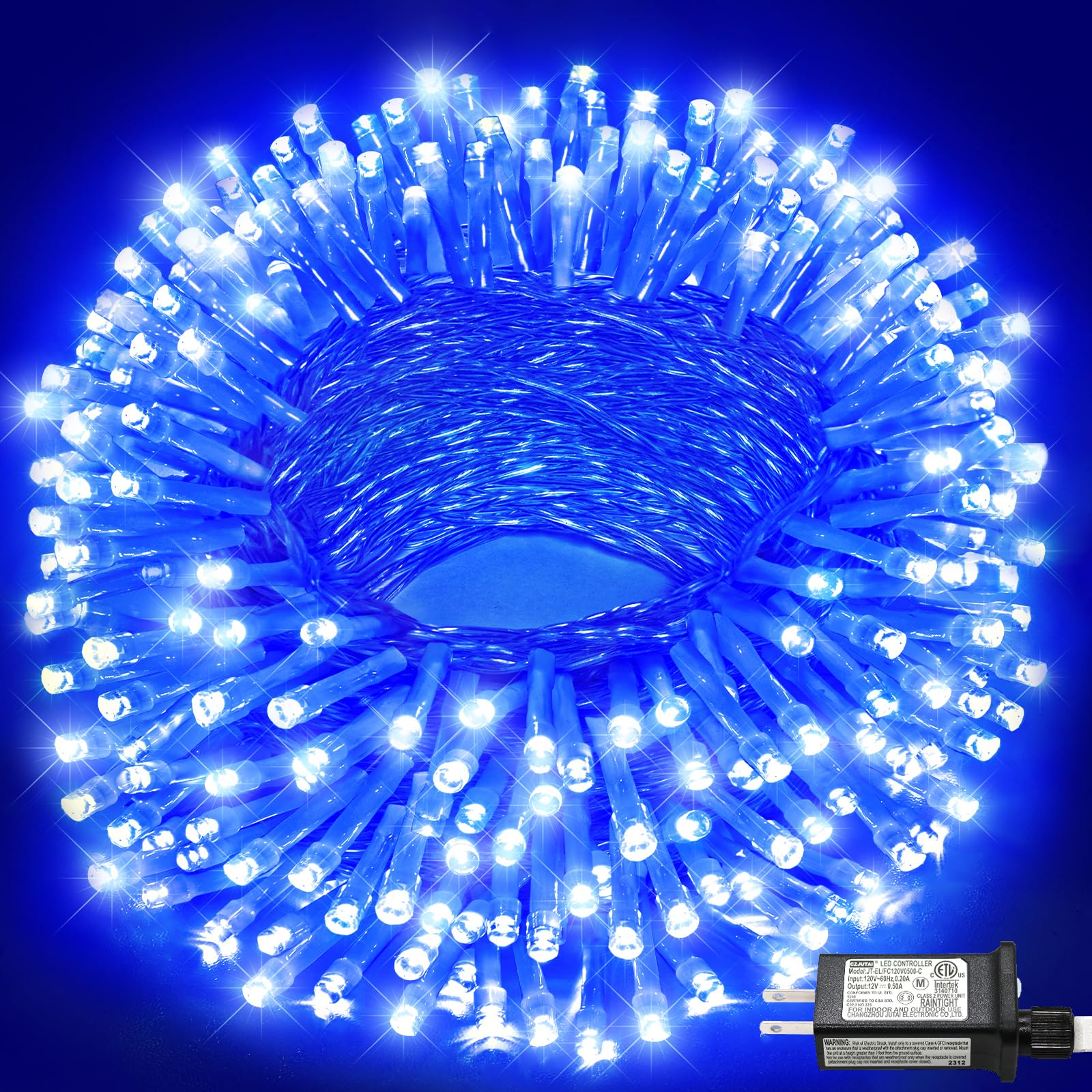 Photo 1 of 100FT 300 LED Outdoor String Lights, Connectable Christmas Lights Indoor Waterproof with 8 Modes, Plug in Twinkle Fairy Lights Clear Wire for Bedroom Home Wedding Patio Decorations, Blue