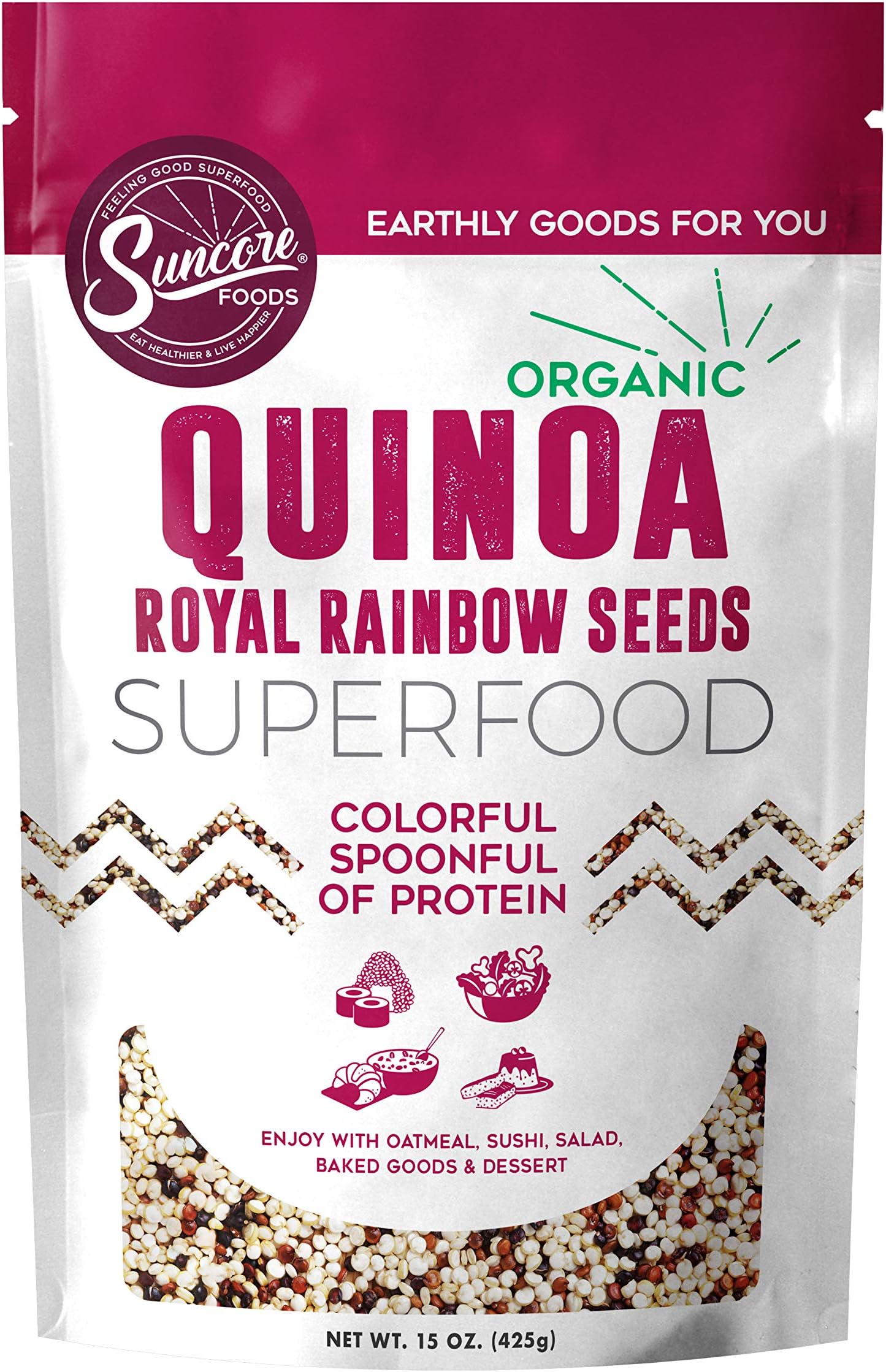 Suncore Foods Organic Quinoa Royal Rainbow Seeds, Gluten-Free, Non-GMO, Kosher, 15oz (1 Pack)