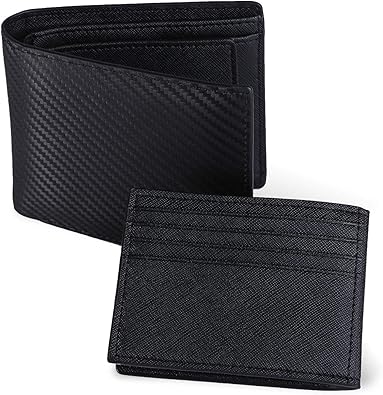 Amazon Baronsmate 公式 二つ折り財布 カーボンレザー 本革 メンズ カード16枚 取り外せるカード入れ 1 ブラックxブラック 財布
