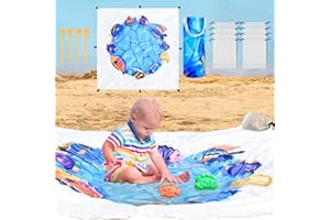 FANTANG 6.5 X 6.5 Ft Baby Beach Pool, 2 in 1 Portable Kids Beach Play Pool Puddle Toddler Beach Blanket and Kiddie Pools Blue Cartoon Childs Sand Pit Paddling Pools with Water Bag for Boy Girl Outdoor Camping