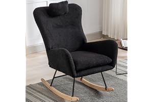 Fulvari Rocking Chair Nursery,Upholstered Nursery Glider Chair with High Backrest and Pocket,Rocker Accent Armchair for Living Room Nursery Bedroom Balcony Office Black