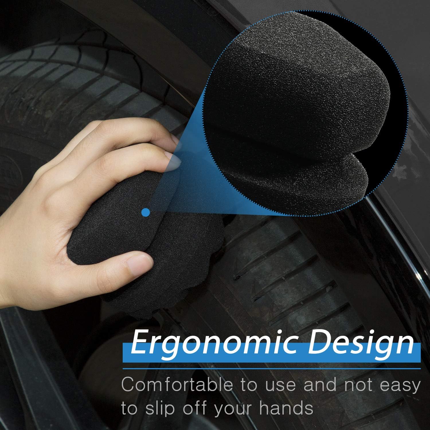 2pcs Tire Shine Applicator,Tire Dressing Applicator,Tire Shine Sponge Pad, Reusable Tire Shine Applicator Brush With Ergonomic Rectangular Box Detailing Wheel Cleaner Car Tire Brush, Car Detailing Kit