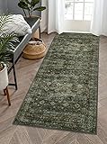Zealude Green Boho Bathroom Kitchen Runner Rug Non