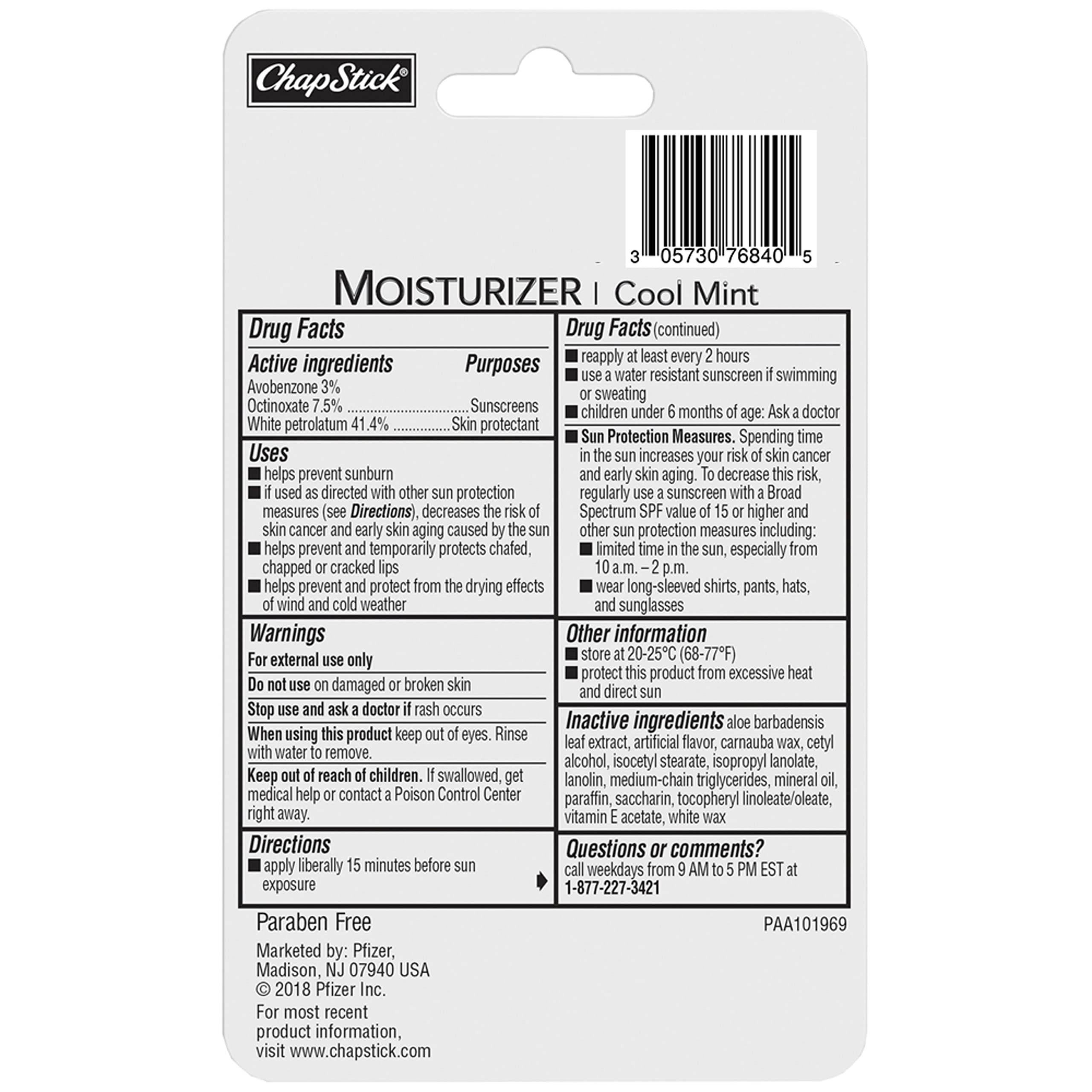 ChapStick Moisturizer 2-in-1 Lipcare SPF 15, Cool Mint, 3-Pack – Sunscreen Lip Balm with Aloe Vera and Vitamin E, 0.15 Ea