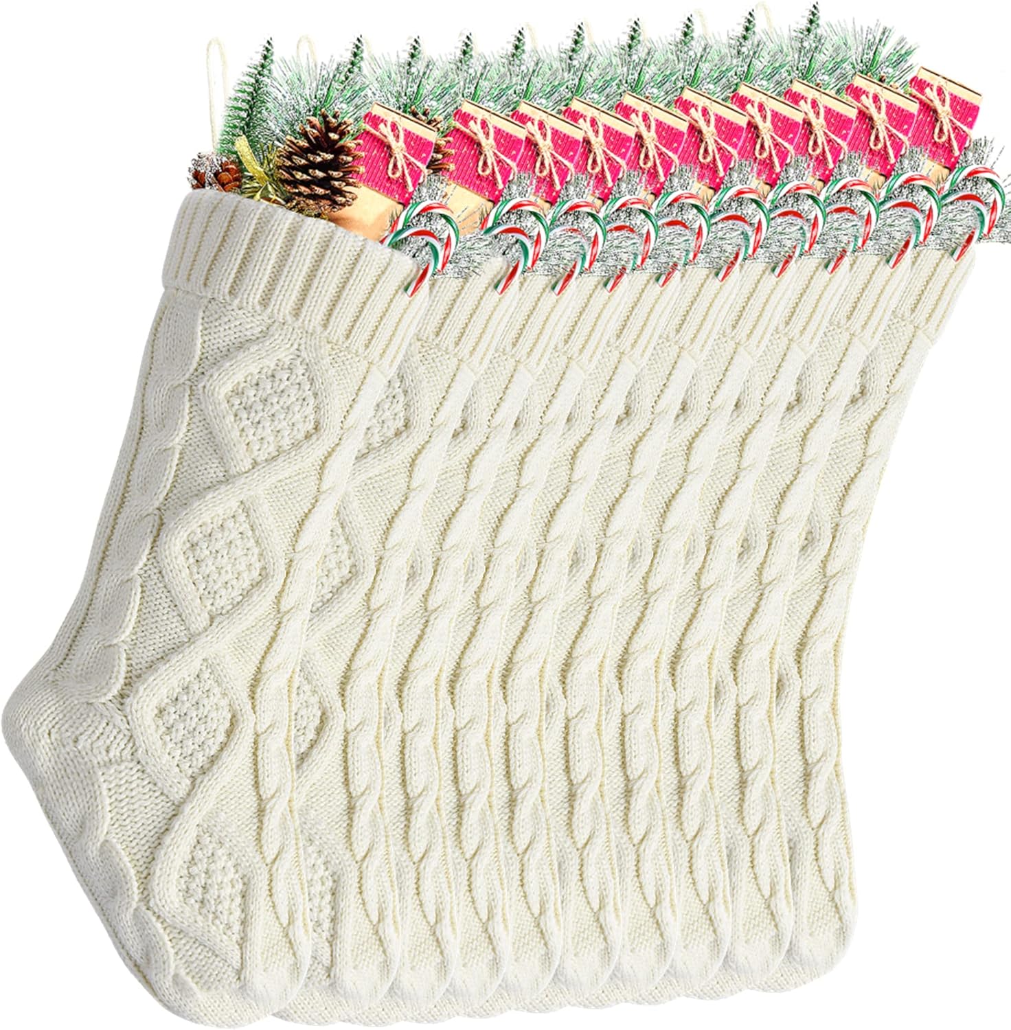Stockings & Holders - Kunyida Christmas Stockings Bulk, Large 18 Inches Ivory Cable Knit Stocking for Xmas Holiday Decoration, 10 Pack