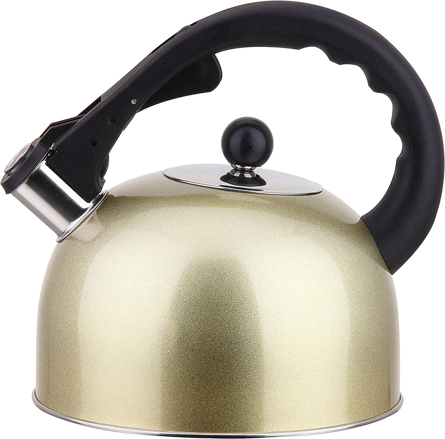 YBM Home Stainless Steel Stovetop Whistling Tea Kettle 3L with Handle, Induction Compatiable – Gold