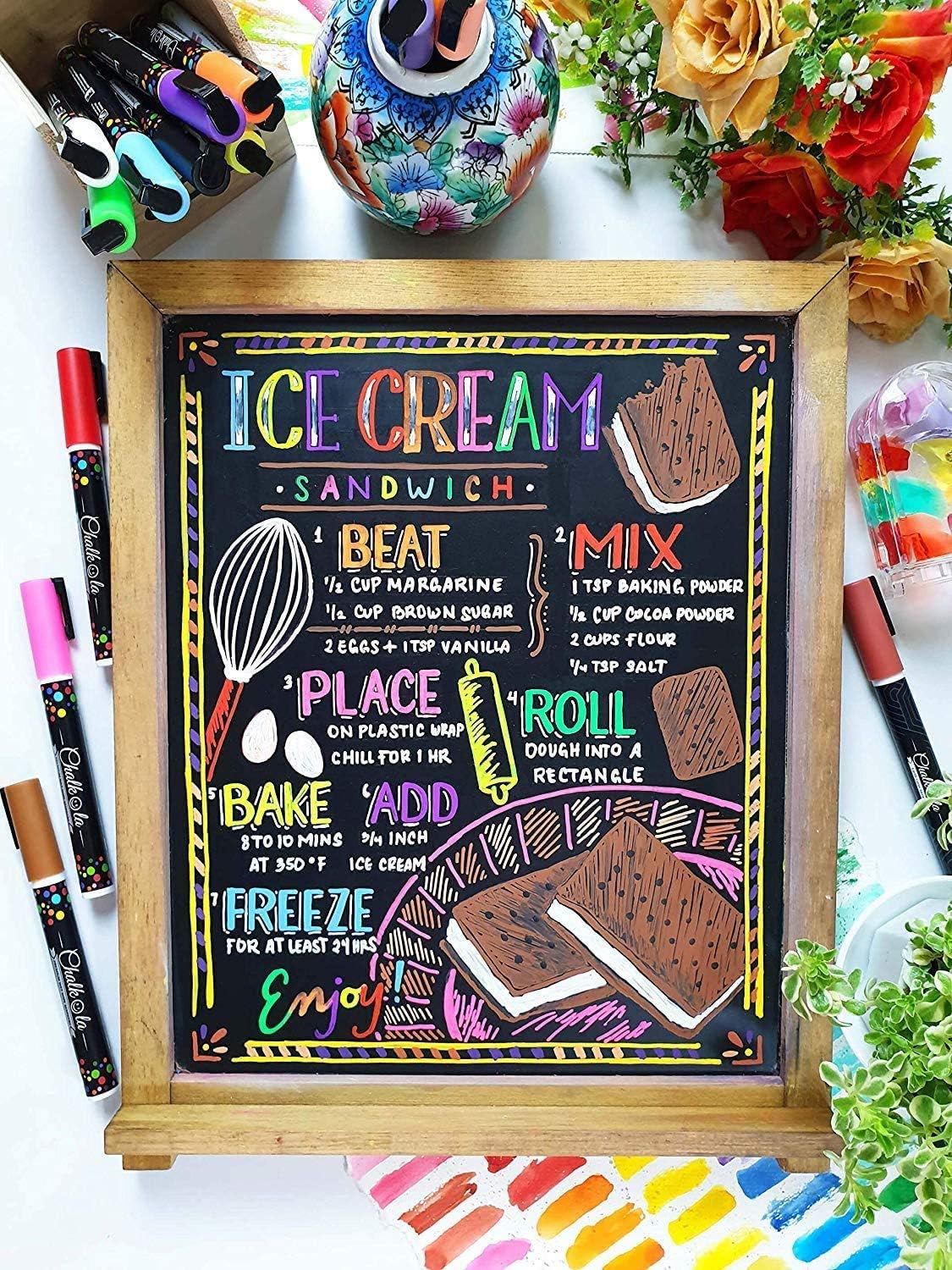 Rustic Chalkboard Sign | 15" x 12" | Smooth Wooden Frame with Non-Porous Magnetic Surface for Home Decor, Kitchen, Wedding, Restaurants & Bar Table Top: Office Products