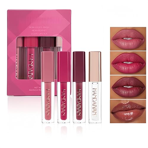 Bili Biliard 4 Piece Lipgloss Gift Set,Long Lasting Waterproof Easy to color Liquid Lip Glosses Non-stick Lip Stain,High Pigmented Velvety Creamy Lipstick Matte Lip Stick. (Set A)