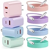Fast Charger for iPhone 17 16, 4 Pack 20W Dual Port A/C Wall Charger Block for iPhone with 6FT USB C Fast Charging Cable Compatible for iPhone 17/16/15 Pro Max/Plus, for iPad Pro 12.9"/11",iPad Air