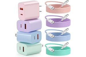Aorle Fast Charger for iPhone 17 16, 4 Pack 20W Dual Port A/C Wall Charger Block with 6FT USB C Fast Charging Cable Compatibl