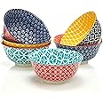 DOWAN 33 OZ Colorful Large Bowls Set of 6 - Ceramic Deep Bowls for Ramen, Pasta, Salad - Vibrant Patterned Porcelain Bowls for Kitchen Decor & Housewarming Gift - Dishwasher & Microwave Safe