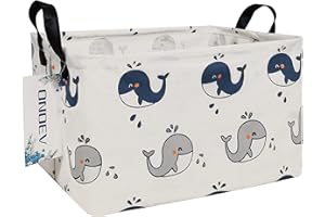 ONOEV Rectangular Folding Laundry Basket,Canvas Basket,Nersury Hamper,Suitable for Children,Office,Bedroom,Clothes,Toys Storage (REC whale), 14.9’’L ×10.2’’W×9.05’’H inches
