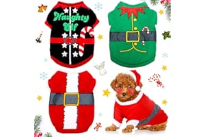 XUNIEA 3 Pieces Christmas Dog Shirt Soft Dog Elf Santa Costume Warm Christmas Puppy Outfit Cute Xmas Clothes for Small Medium Pet Christmas Cosplay Apparel (S (3-5 lbs))