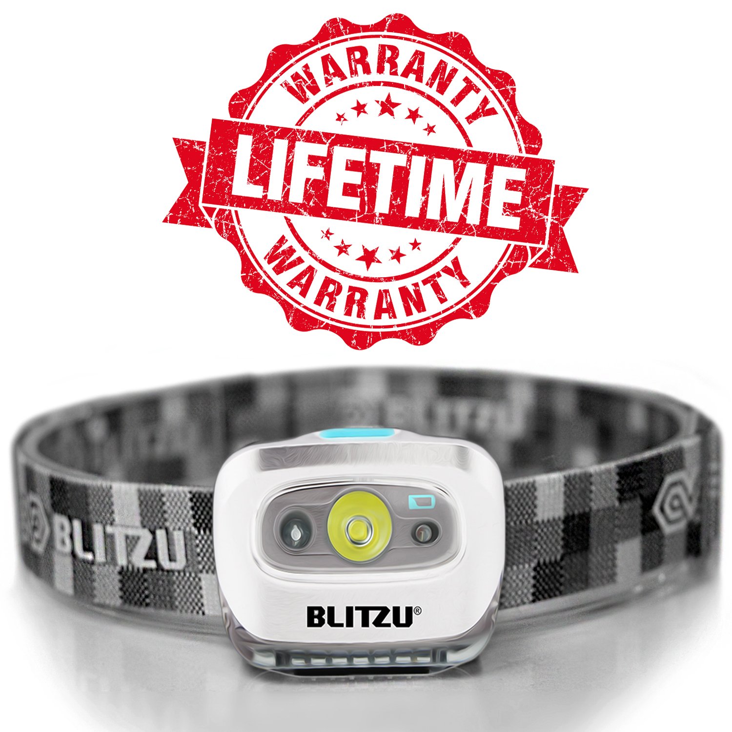 BLITZU Brightest Headlamp Flashlight 165 Lumen with Bright White Cree Led + Red Light for Kids, Men, Women. Perfect for Running, Camping, Home Projects, Waterproof with Adjustable Headband WHITE