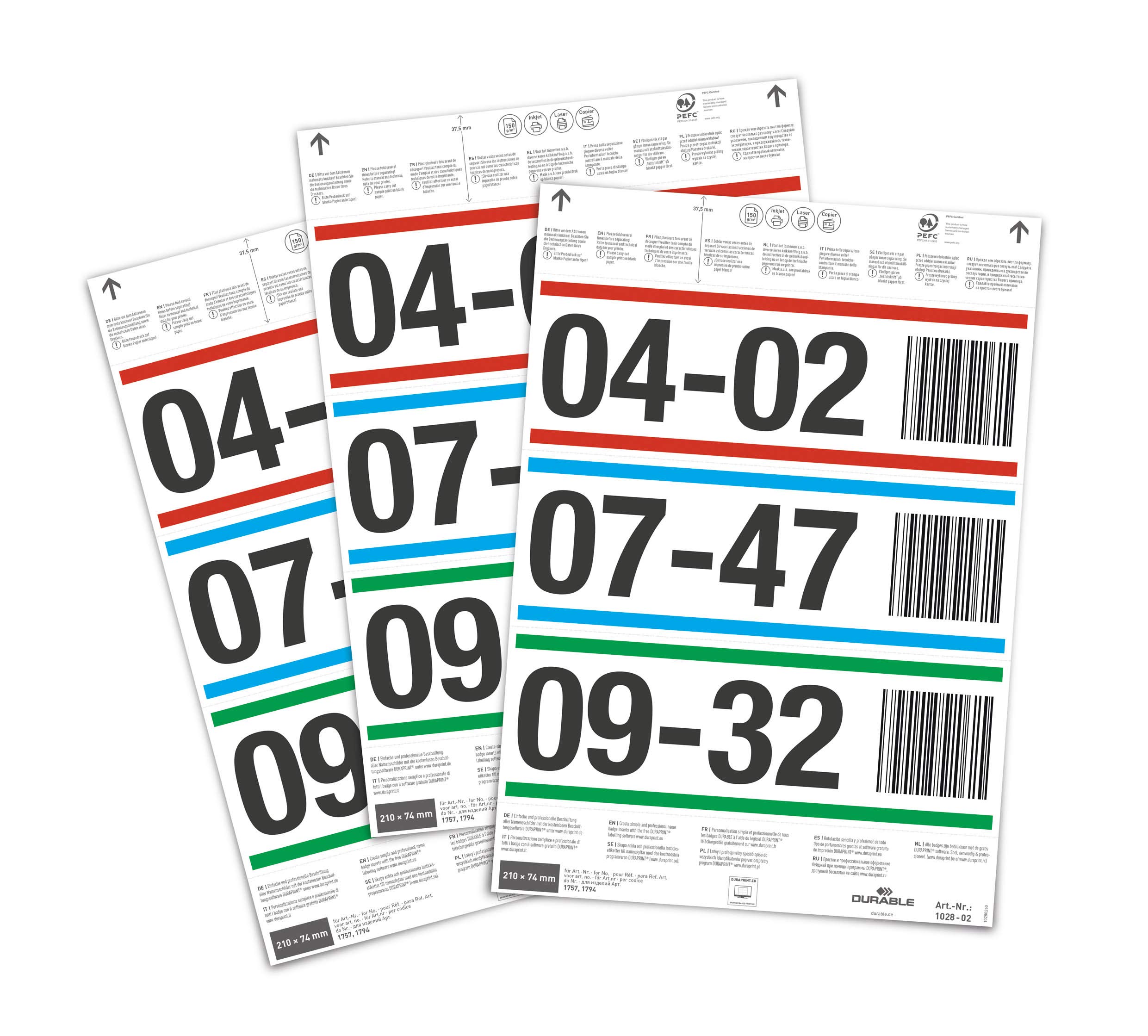 Durable Insert Labels 210 x 74 mm for Ticket Holders, 60 Labels on A4 Sheets, White, 102802