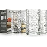 Glaver's Highball Drinking Glasses, Set of 4 Clear 15 Ounce Patent Crackle Design Textured Drinking Glasses Heavy Duty premium Glassware for Everyday Home, Bar use