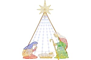TOP TREASURES 6ft Outdoor Pre-lit Nativity Set - Lighted Christmas Scene with 228 LED Lights - Weather Resistant and Quick Assembly