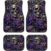 Universal Fit Car Floor Mats Set of 4Pcs, Purple Rose Skull All-Weather Front Rear Car Carpet Mats, Non-Slip Car Floor Mat Car Accessories for Automotive Trucks SUV Sedans Vans