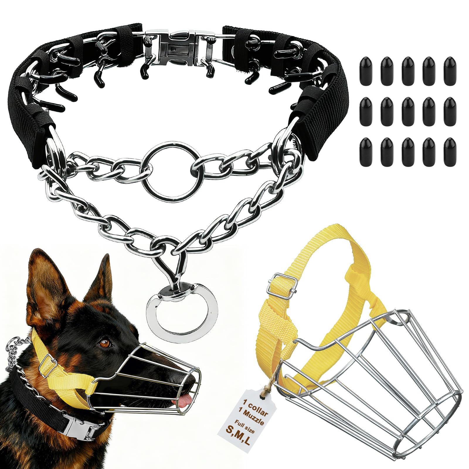 Photo 1 of ***MISSING COLLAR*** Dog Prong Collar +Muzzle for Large Dogs, Durable Stainless Steel Wire Basket with Leather Straps, Breathable & Drinkable for Rottweiler & Large Breeds, Dog Muzzles to Prevent Biting L