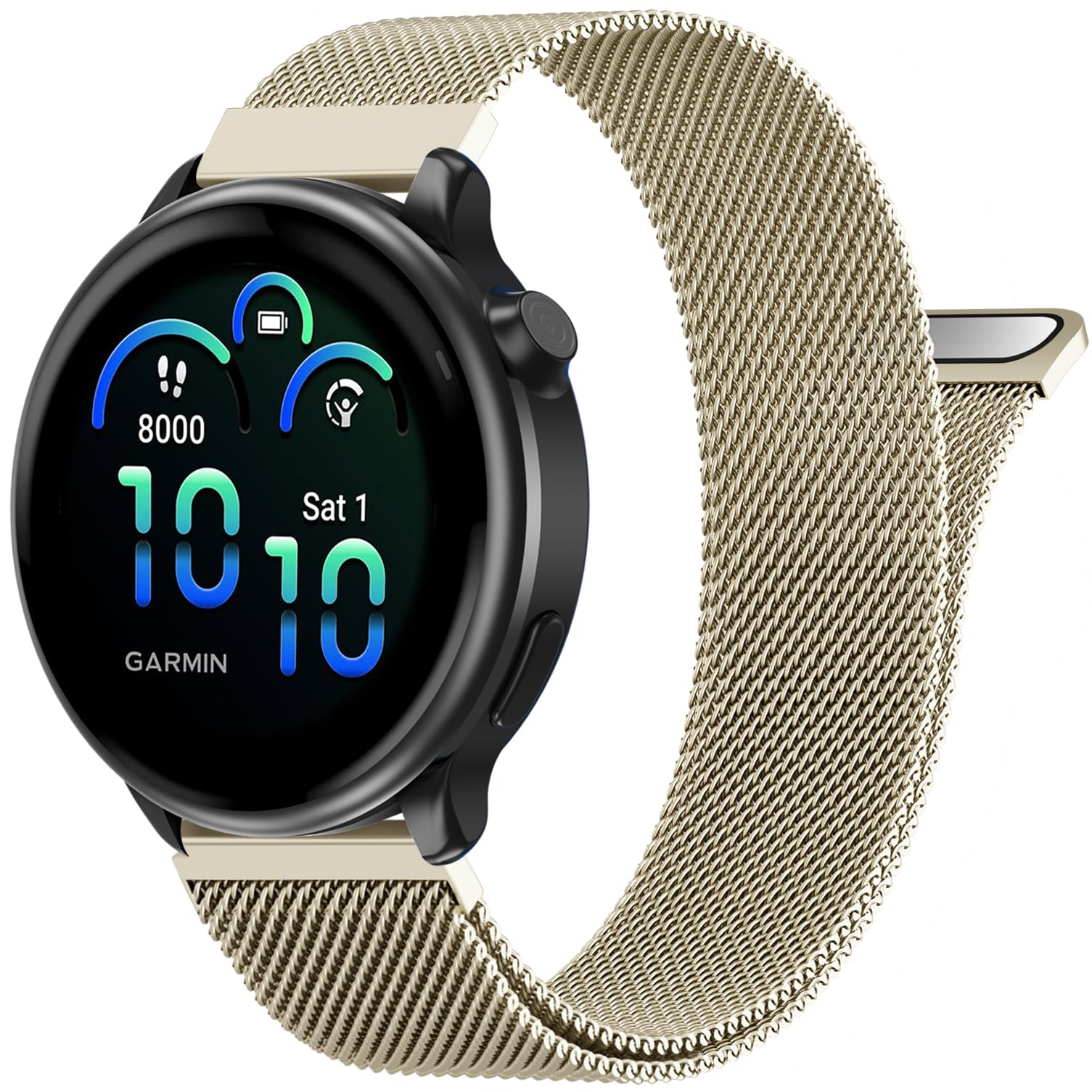 Bolesi Mesh Metal Watch Band Compatible with Garmin Vivoactive 5/6/3/Forerunner 55/165/Venu Sq 2,20mm Soft Stainless Steel Magnetic Buckle Strap for Forerunner 245/645 Accessory Women Men