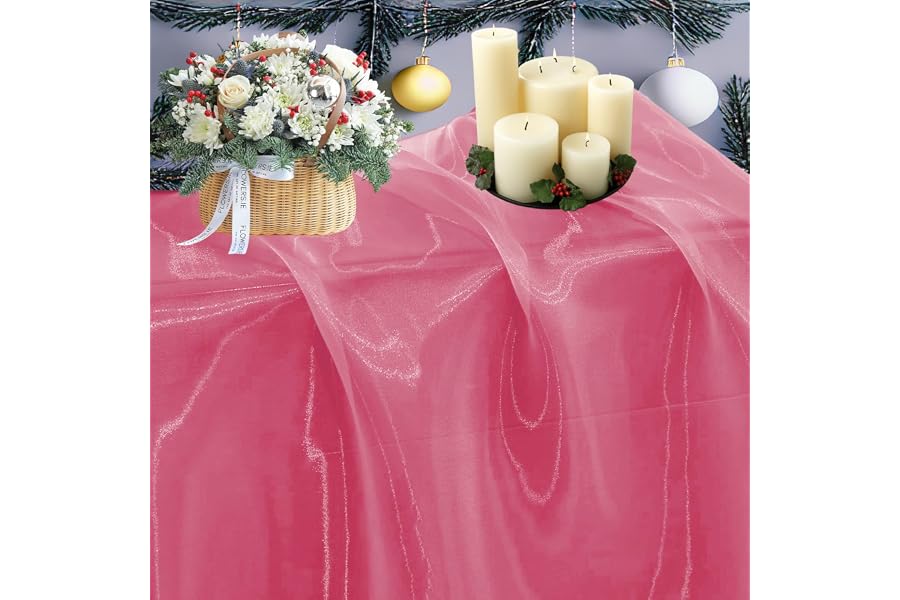 MDS® Pack of 5 Yard Sheer Organza Fabric for Wedding Party Home Event Banquet Decorations, Backdrop Curtain Craft Dress Sewing Fashion DIY Crystal Organza Tulle Fabric Bolt 44” Wide - Coral