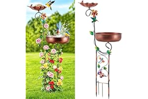 2 In 1 Bird Bath for Outside, Large Metal Copper Bird Shower Baths Bowl & Bird Feeder Stand Combo for Outdoors Garden Yard La