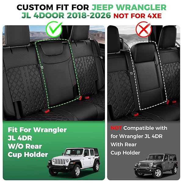 RIDEPOSH FOR JEEP WRANGLER SEAT COVERS JL 4 DR WITHOUT REAR CUP HOLDER 2018 2019 2020 2021 2022 2023 2024 2025 2026, CUSTOM FIT CAR SEAT COVERS FULL SET,WATERPROOF LEATHER SEAT PROTECTOR,BLACK
