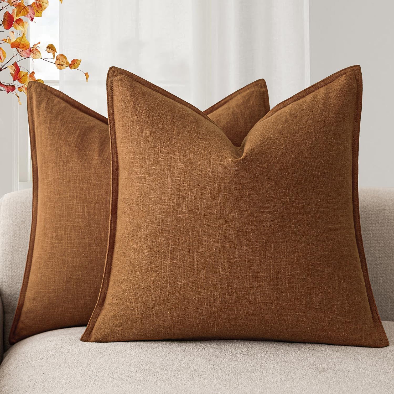 Foindtower Set of 2, Decorative Linen Soild Throw