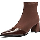 NEWBELLA Women's Chunky Block Heel Ankle Boots - Pointed Toe Comfortable Work & Casual Booties with Non-Slip Sole