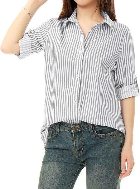 Amazon Allegra K レディース シャツ ストライプ トップス ロール