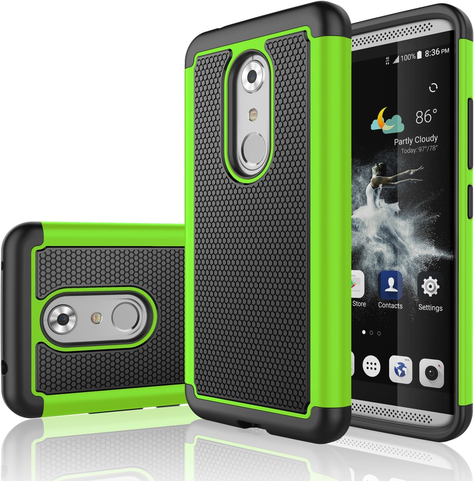 ZTE Axon 7 Case, Axon 7 Case, Tekcoo [Tmajor Series] [Grass Green] Shock Absorbing Hybrid Rubber Plastic Impact Defender Rugged Slim Hard Case Cover Shell Skin for ZTE Axon 7 (2016 Released)