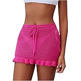Milumia Women's Crochet Cover Up Hollow Tie Front Ruffle Beach Mini Skirts Bathing Suit