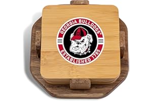 The Memory Company Officially Licensed NCAA Wood Inlay Coaster Set - 4-Pack Handcrafted Drink Coasters with Holder, Premium Sports Fan Home Bar Accessories, Official Team Logo Collection