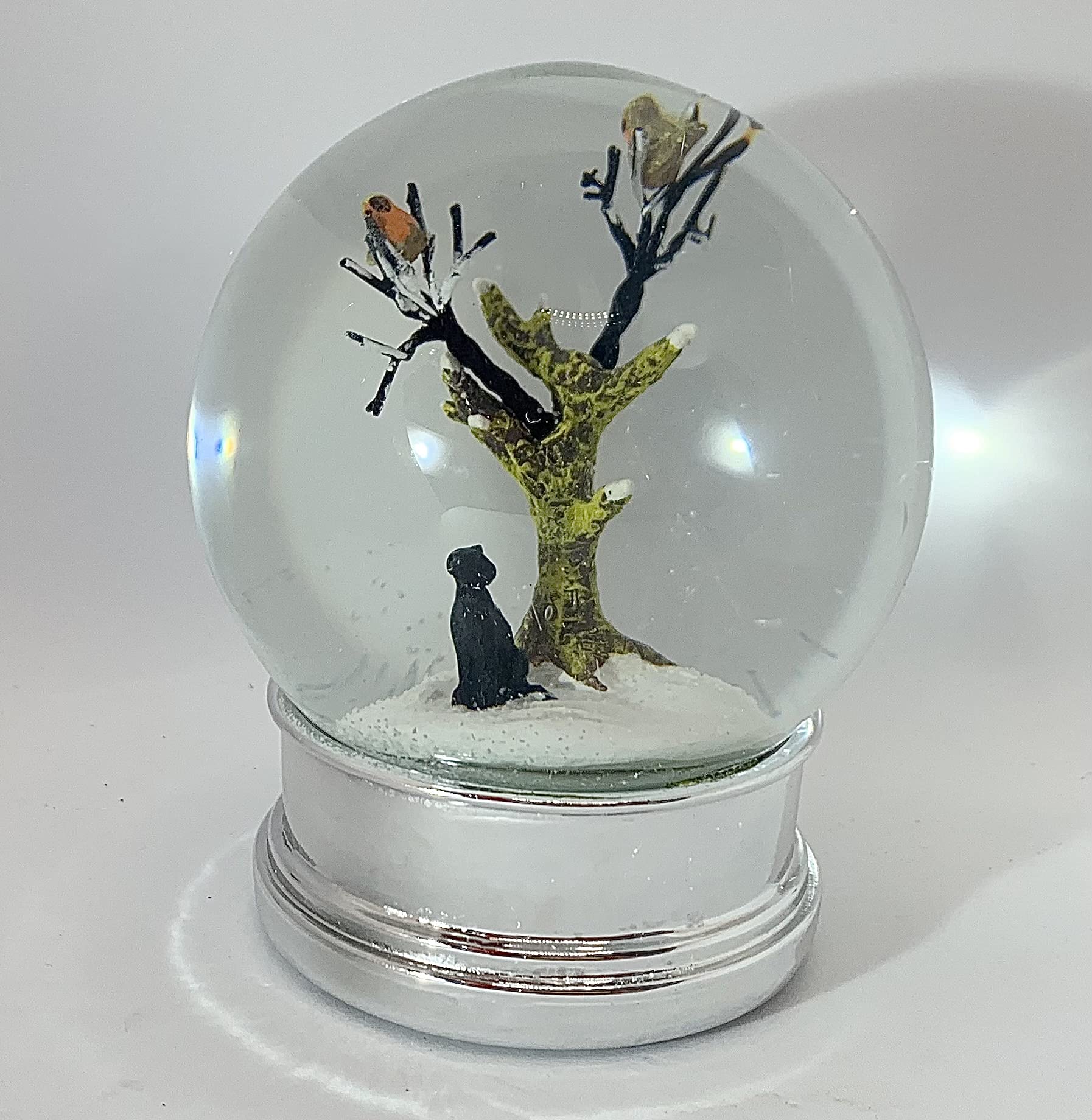 Heaven Sends Christmas Snow Globe Black Dog under Tree with Birds