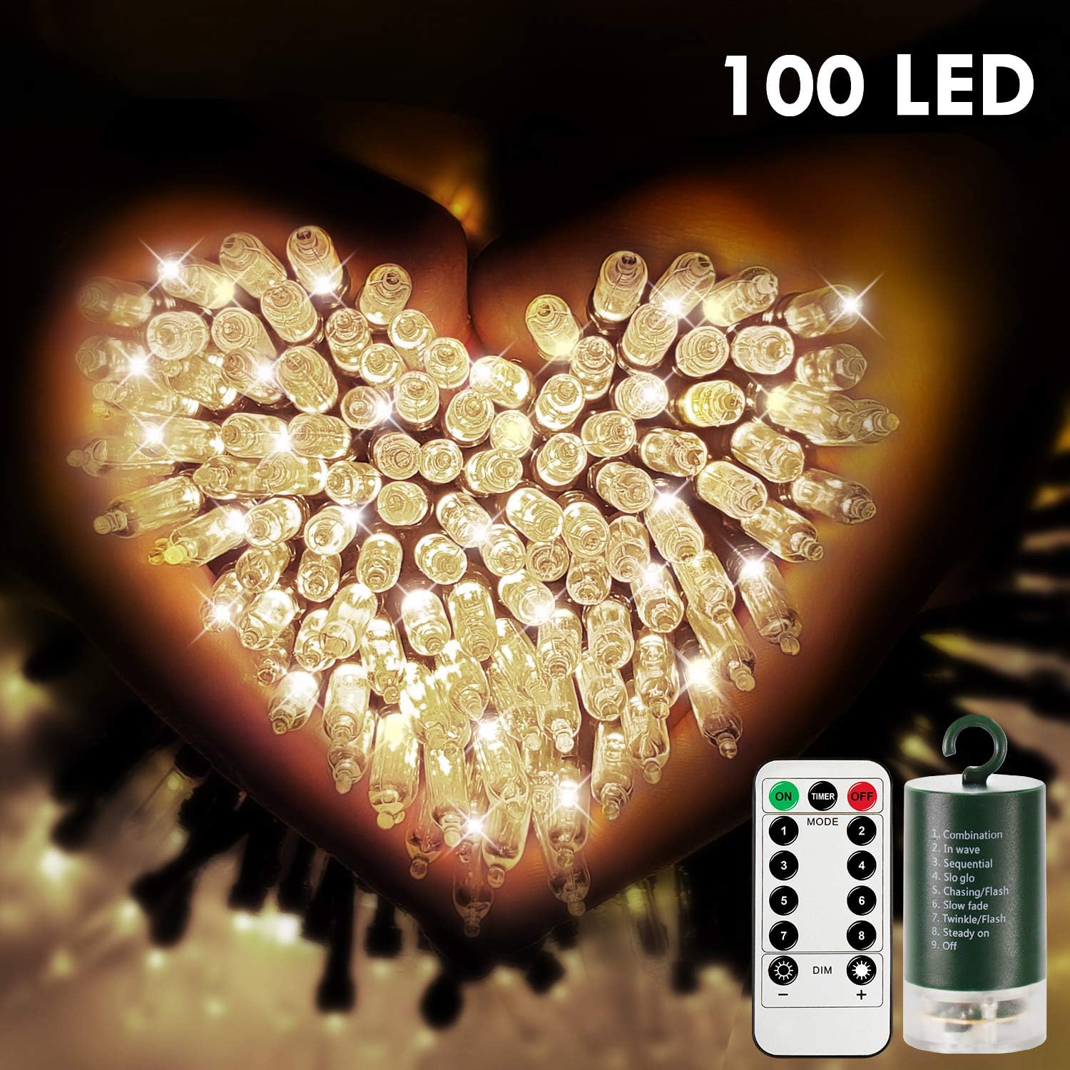 SYIHLON 33Ft 100LED Battery Operated String Lights with Timer-8 Modes Dimmable Outdoor Fairy String Lights for Bedroom Christmas Wedding Party Stair Garden Window Holiday Decor,Warm White