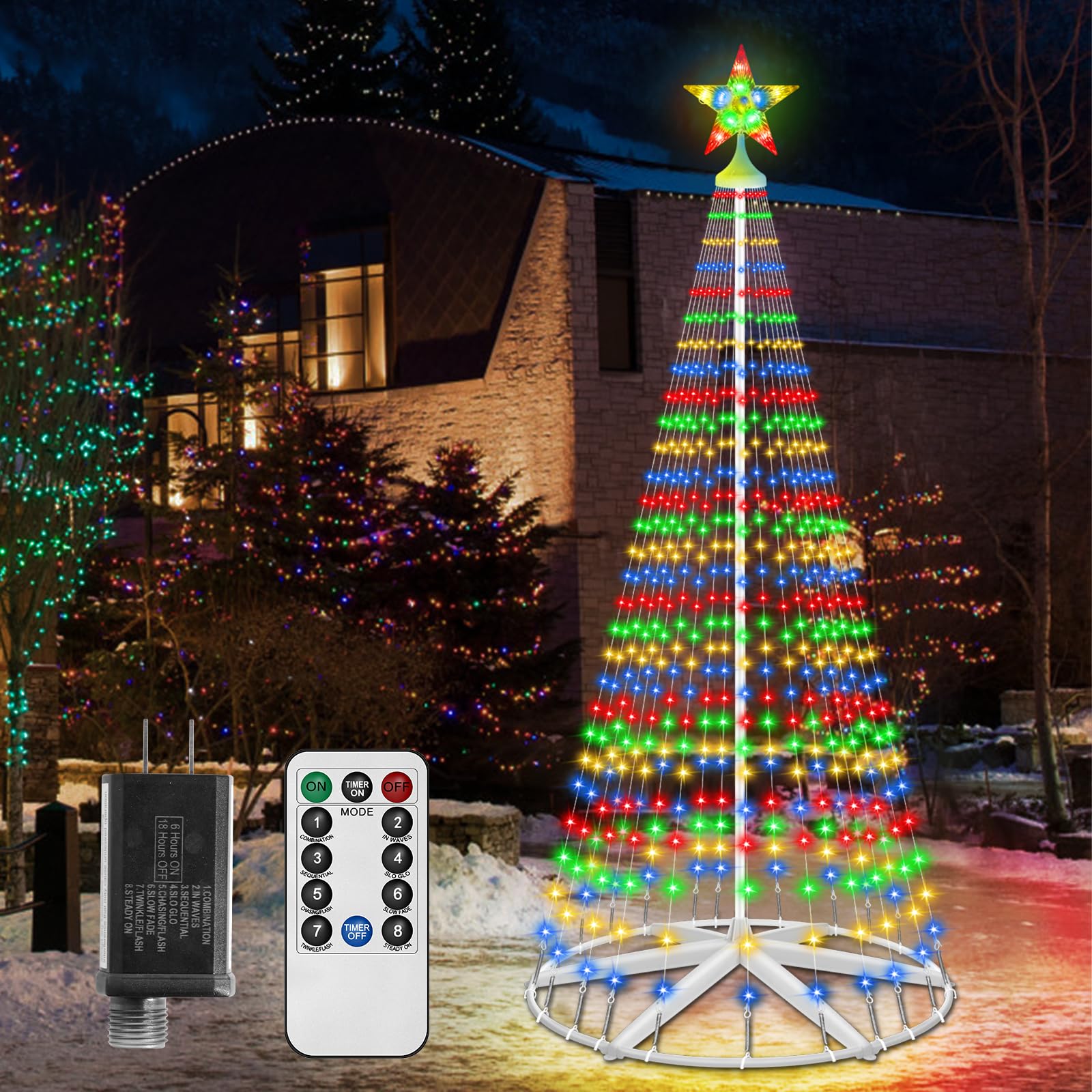 8ft 444 LED Lighted Christmas Cone Tree with Star Topper, Christmas ...