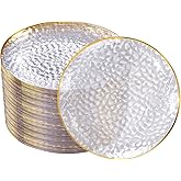 DaYammi 100 Pcs Gold Plastic Plates - 10 inch Clear Gold Dinner Plates Plastic Plates Disposable - Hammer Pattern Design - Fancy Disposable Plate - Heavy Duty Party Plate Ideal for Wedding