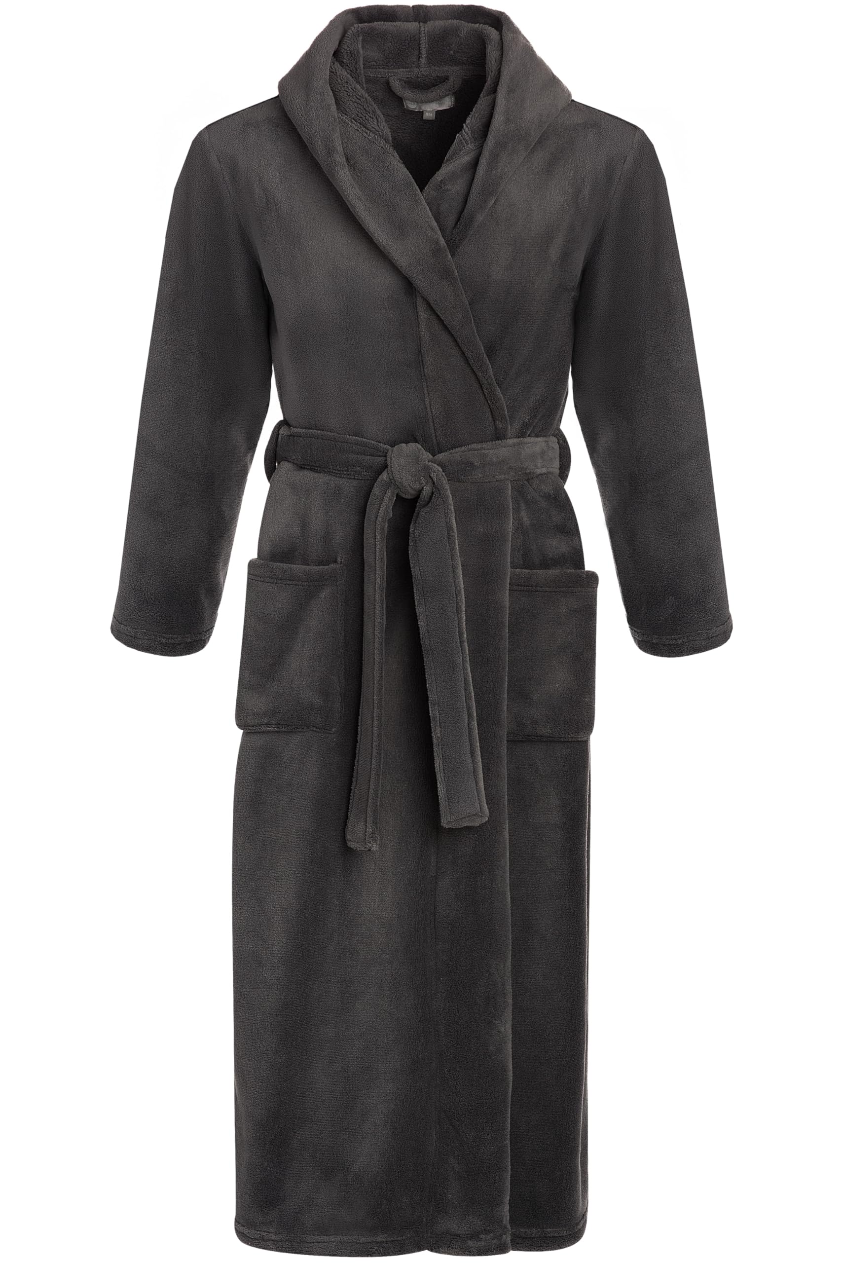 Alexander Del Rossa Mens Robe, Plush Fleece Hooded Bathrobe Men, Big and Tall Robe Graphite Gray Large (A0125GRSLG) Image