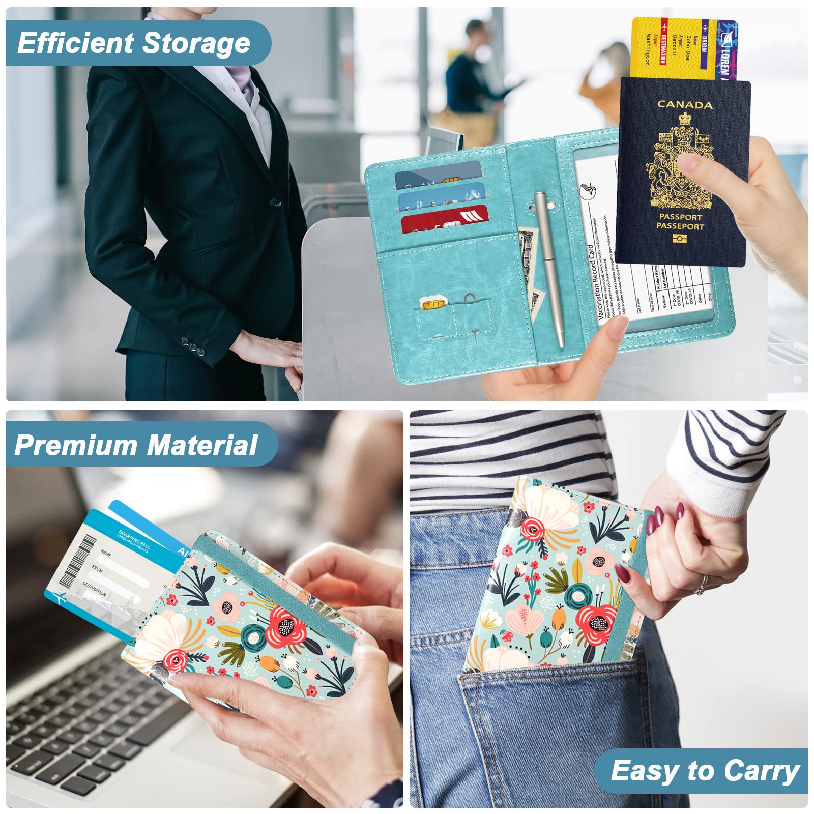 DMLuna Passport Holder, Premium PU Leather Travel Passport Wallet RFID Blocking Passport Cover Case Travel Documents Organizer with Pen Holder, for Women and Men