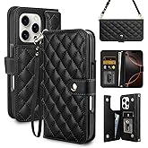 Vofolen Compatible with iPhone 16 Pro Max Case with Card Holder Crossbody Wrist Strap Leather Flip Case with Magnetic Clasp Kickstand Heavy Duty Protective Wallet Phone Case for Women, 6.9 Inch Black