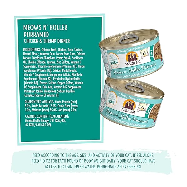 WERUVA WET CAT FOOD, MEOWS N HOLLER PURRAMID WITH CHICKEN AND SHRIMP PATE, 3OZ CAN, PACK OF 12