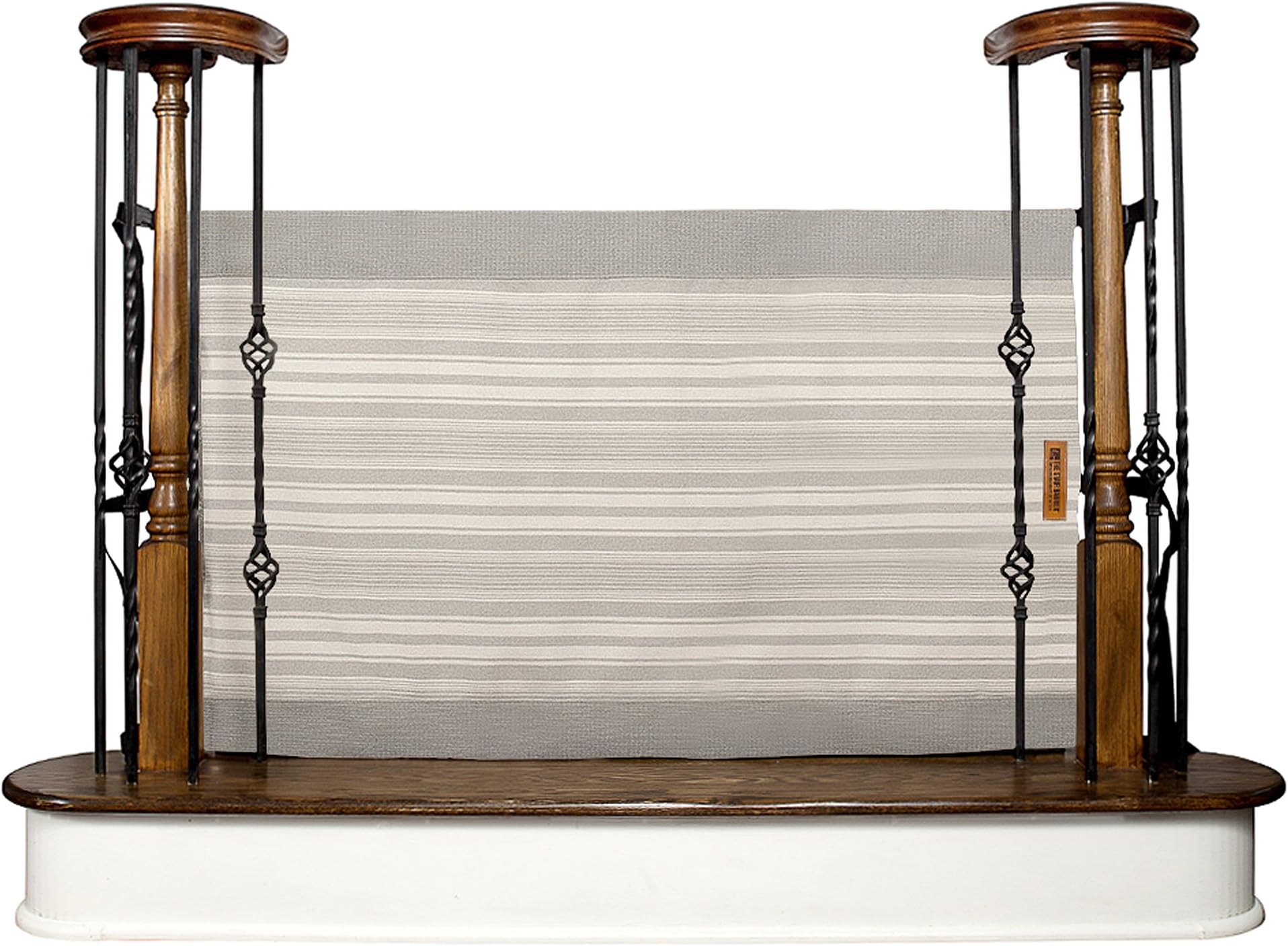 The Stair Barrier Baby and Pet Gate – Banister-to-Banister - Retractable Fabric Safety Gate Wide and Regular Sizes - Made in the USA – Grey Pinstripe