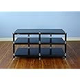 VTI BL503SB - 3 Shelf Audio Rack TV Stand up to 50" TVs with Black Frame, Silver Cap/Spikes and Black Shelf.