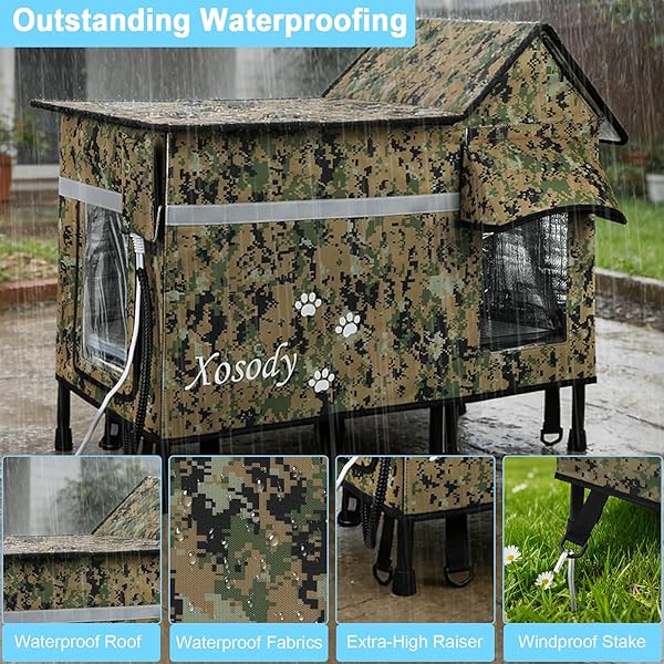 XOSODY HEATED CAT HOUSE FOR OUTSIDE CATS- 100% WEATHERPROOF INSULATED OUTDOOR CAT HOUSE WITH HEATING PAD, ELEVATED BASE & SAFE ESCAPE DOOR, WARM KITTY SHELTER FOR FERAL OR STRAY CATS IN WINTER