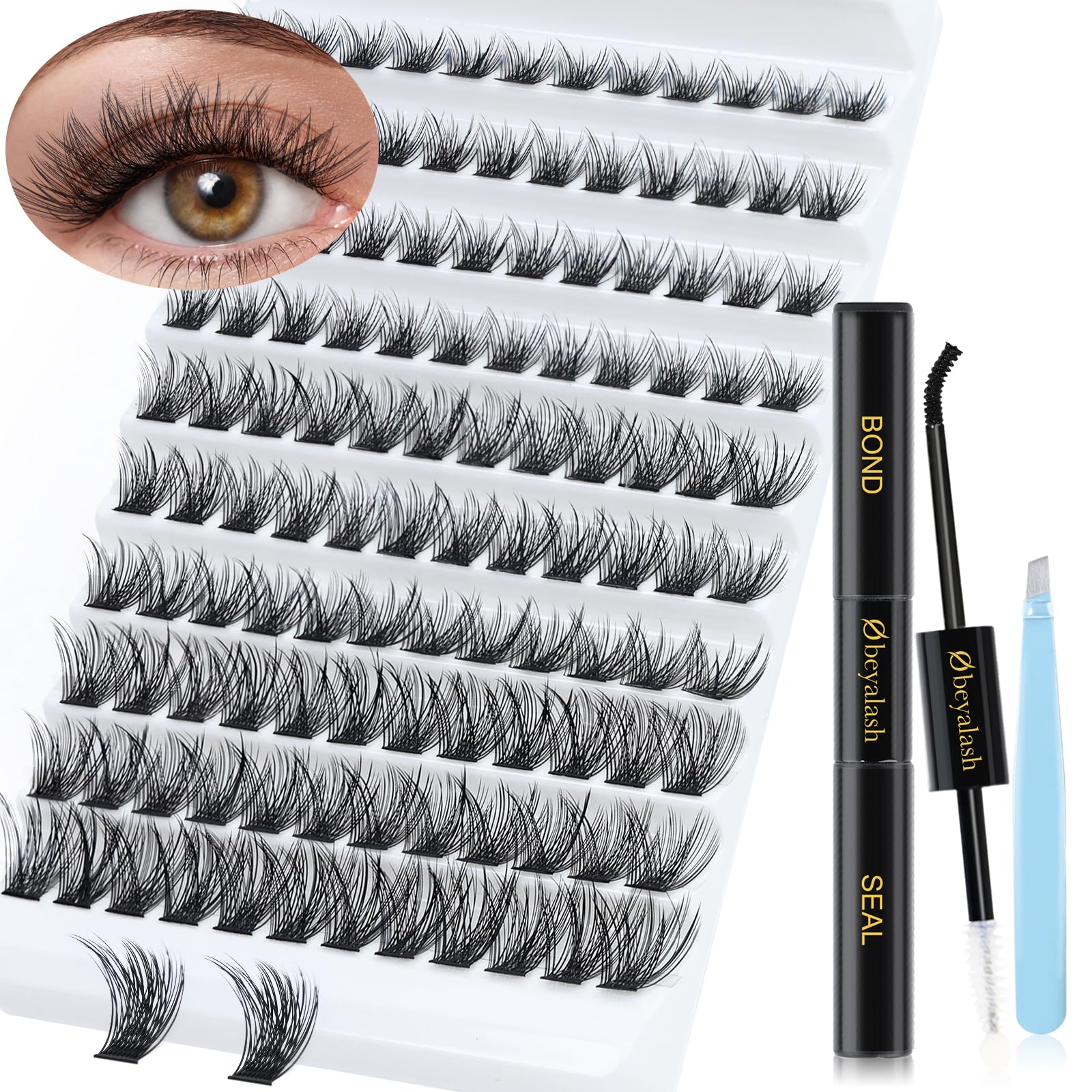 Obeyalash Fluffy Lashes 120pcs Individual Cluster Kit 8-16mm DIY Lash Extension Kit with Bond and Seal
