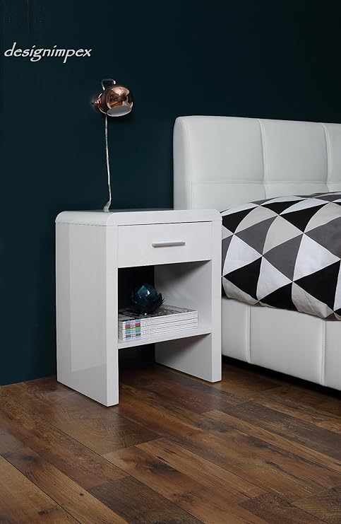 Design Nachttisch Boxspringbett Nachtkommode SN-1 Weiß Hochglanz