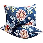 JMGBird Water-Resistant Outdoor Pillows Set of 2, 12x20 inch Durable Red Flowers Blue Background Throw Pillows with Inserts for Patio Furniture