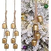 2 Pack Christmas Gold Bells Set: Vintage Hanging Bells Decorations with Jute Rope - Metal Bell Chimes for Home, Garden, Christmas Tree, Wedding & Party, Radiant Bright Gold