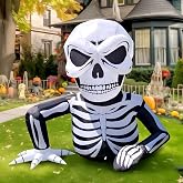 WBHome 6 Ft Halloween Inflatable Half Body Skeleton Skull Decorations, Day of The Dead Blow Up Yard Decor with Built-in LED Light (Plug in) for Lawn Home Dia de Los Muertos Party Indoor Outdoor