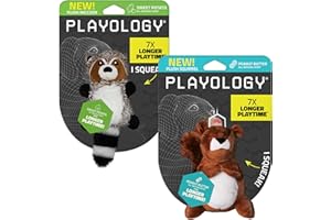 Playology Dog Toys | Plush Toy Raccoon & Squirrel (Value 2-Pack) Stuffed Animal for Dogs | Small Peanut Butter/Sweet Potato Scented Toys - Easy to Clean and Made from Non Toxic Materials